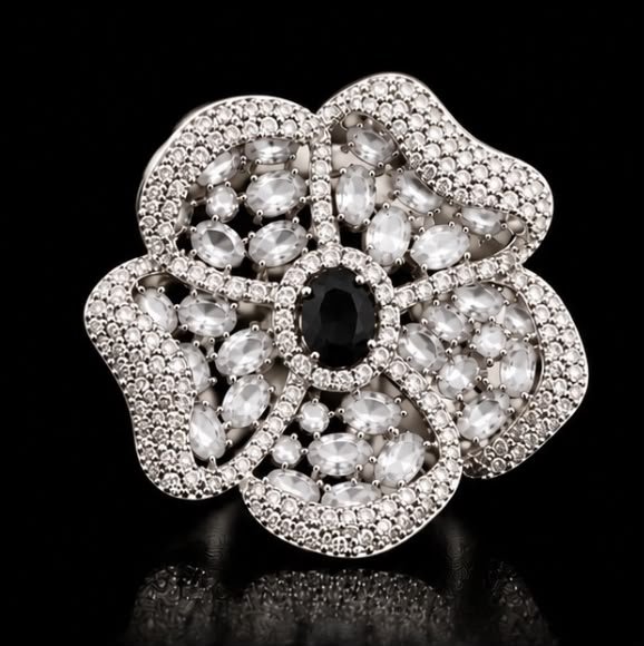 Blush Blossom Zircon Earrings - Black