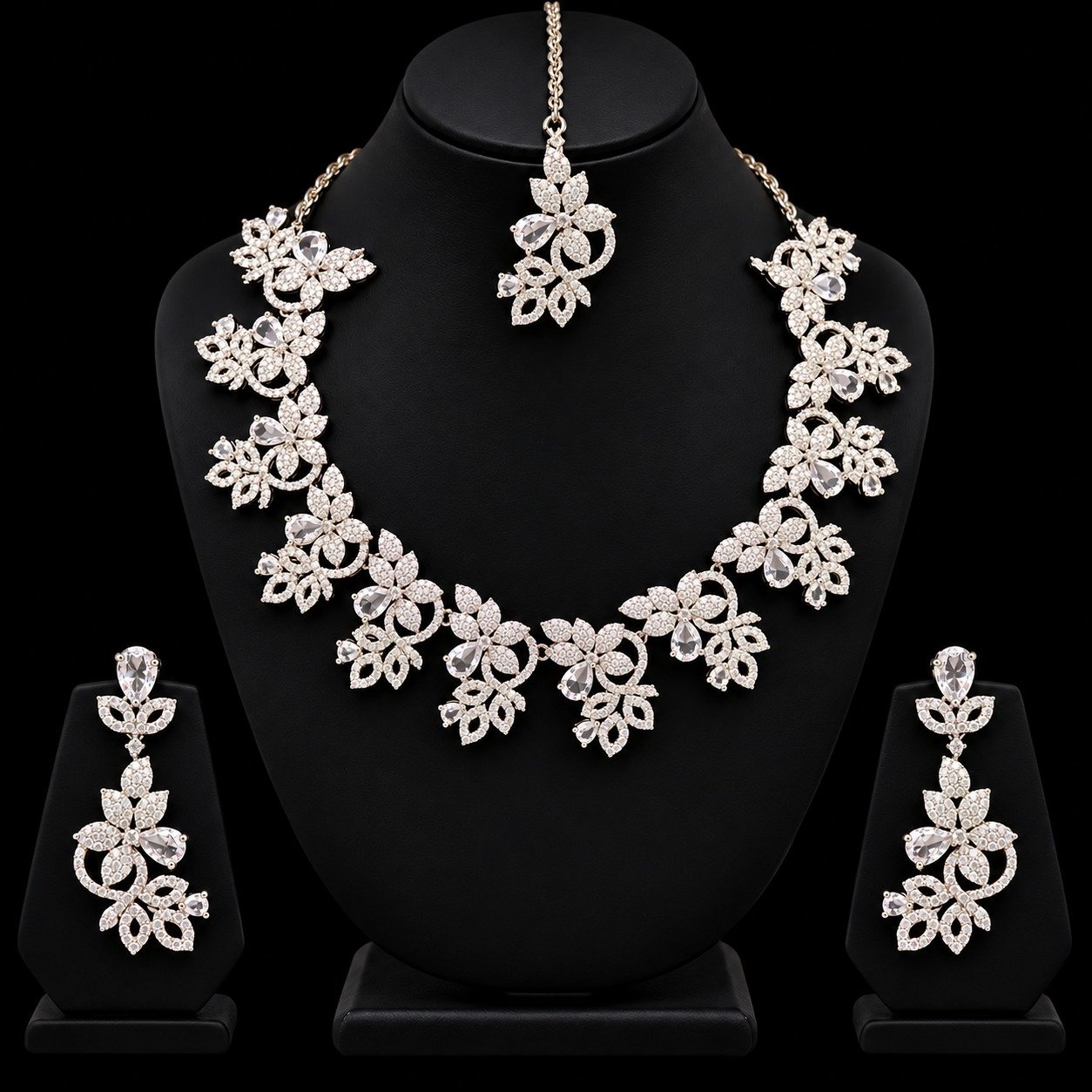 Floral Vine Jewelry Set - Silver