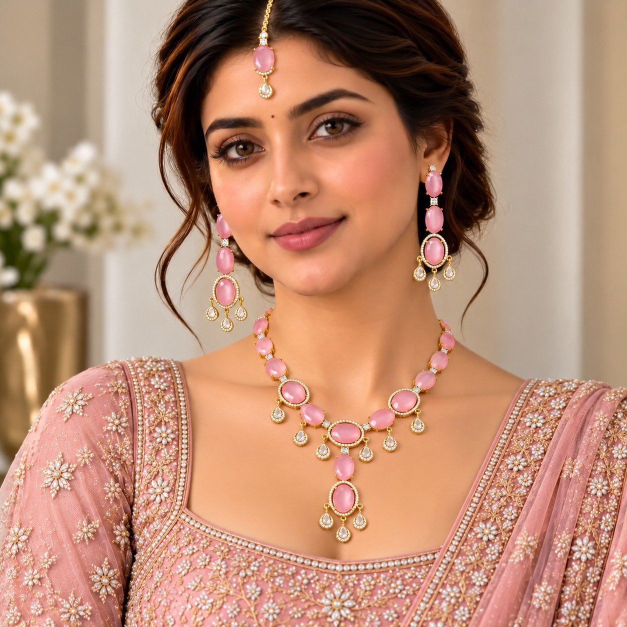 Royal zircon Necklace - Golden Pink