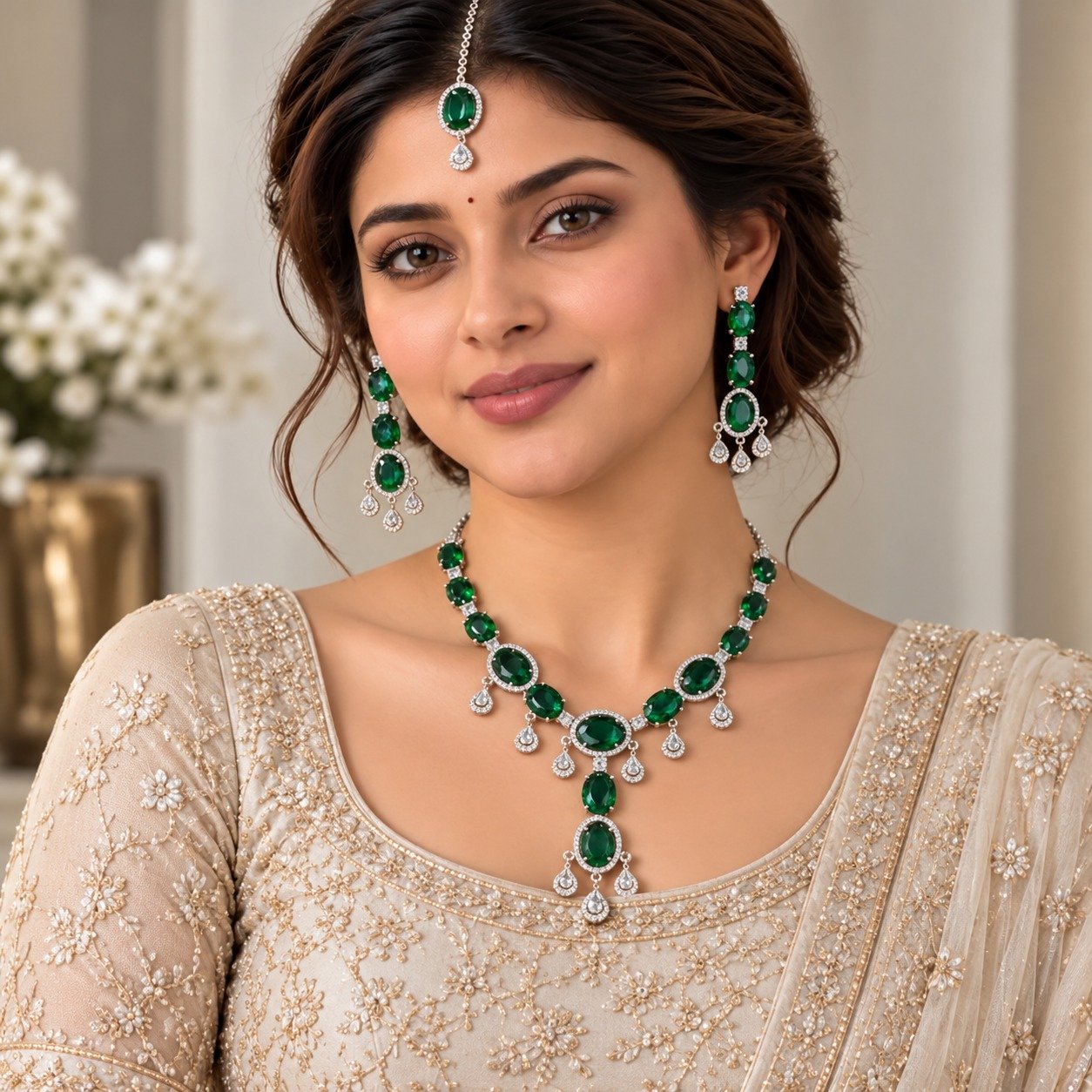 Royal zircon Necklace - Silver Luxury Green