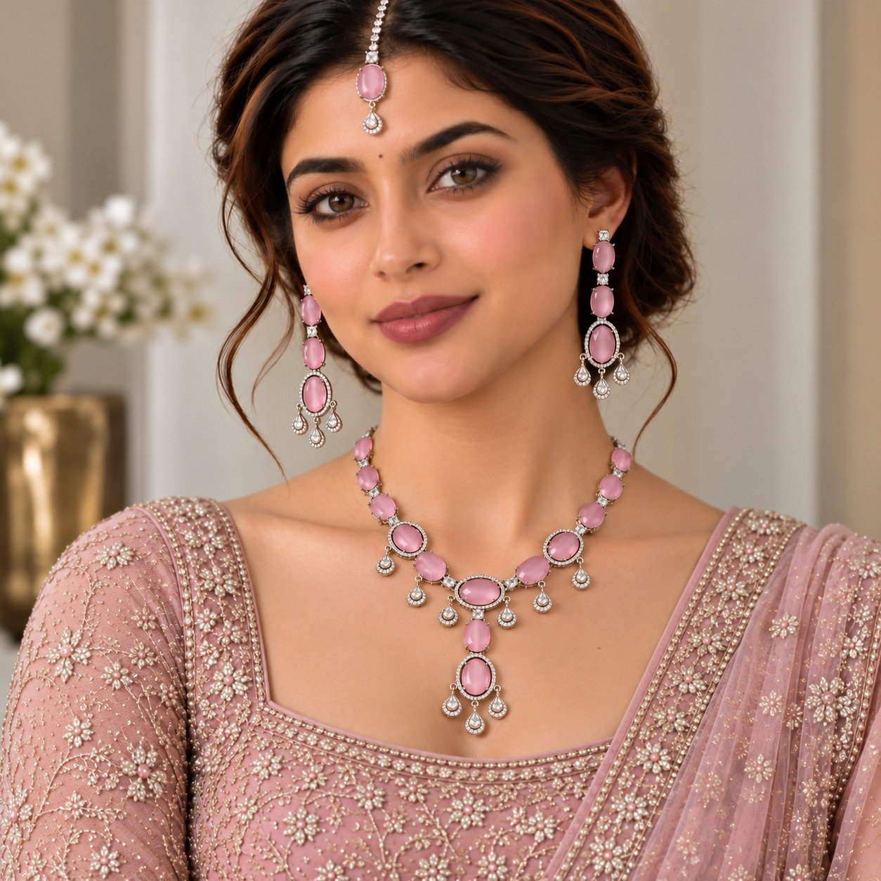 Royal zircon Necklace - Silver Pink