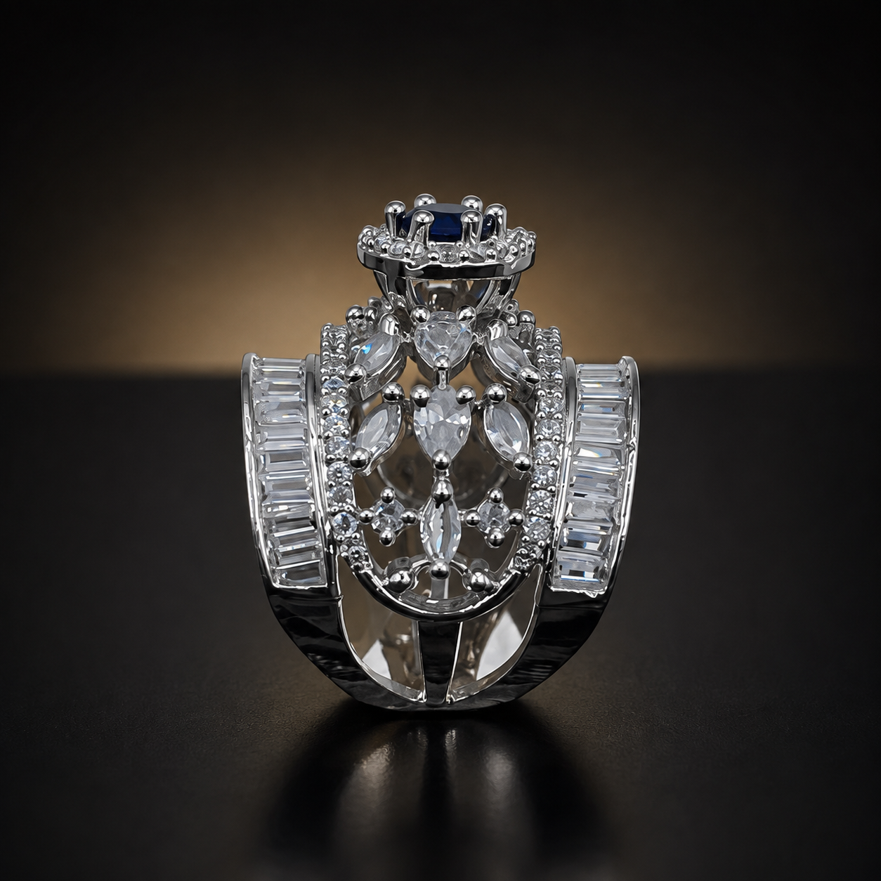 Royal Bloom Zircon Ring - Navy Blue - photo 2