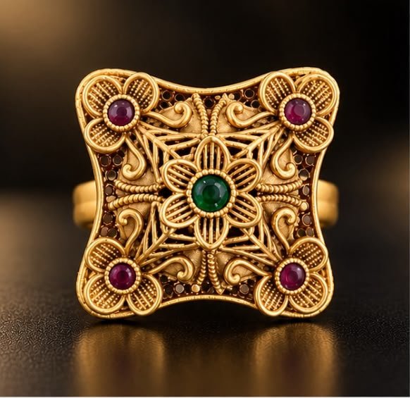 Rajwadi Ring - Ruby & Green