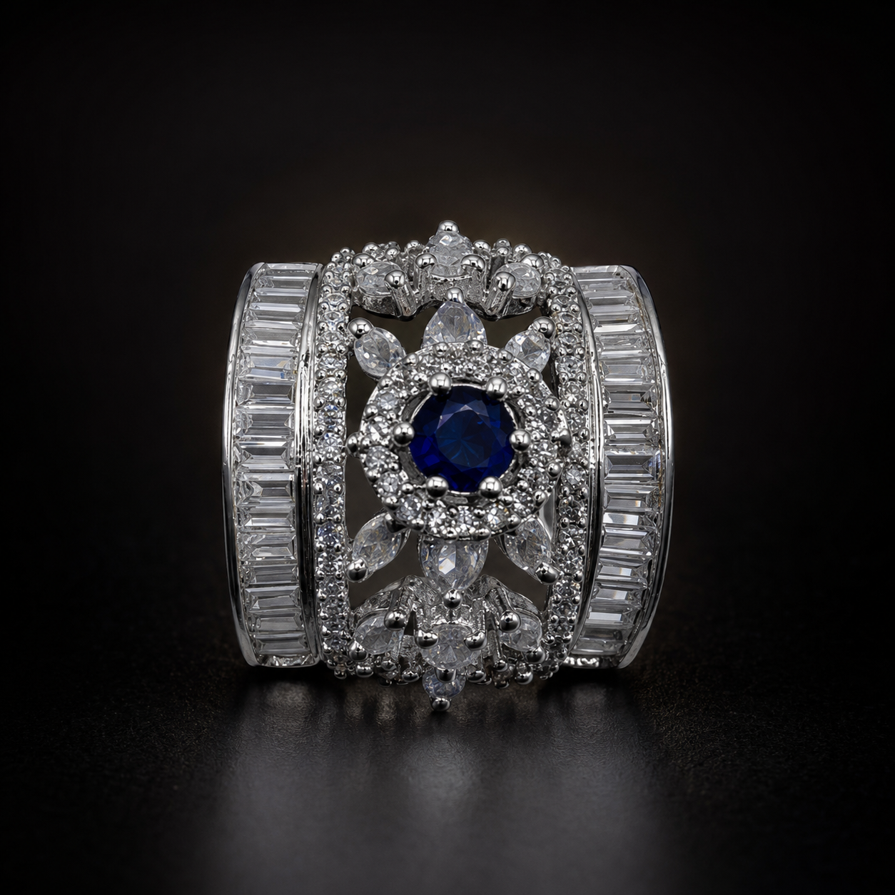 Royal Bloom Zircon Ring - Navy Blue - photo 3