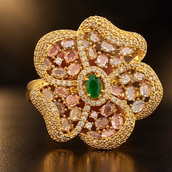 Blush Bloom Ring - Emerald Green