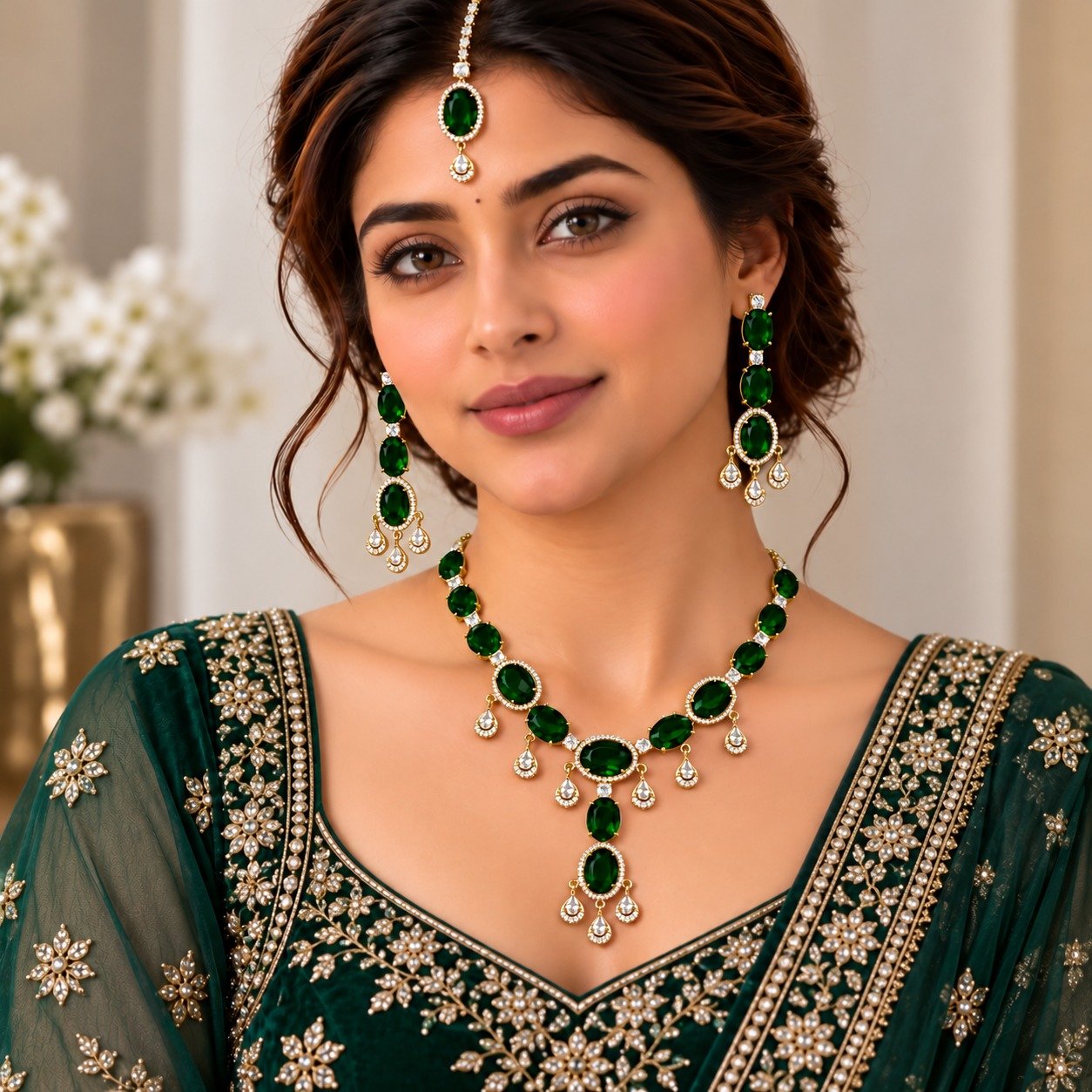 Royal zircon Necklace - Golden Luxury Green